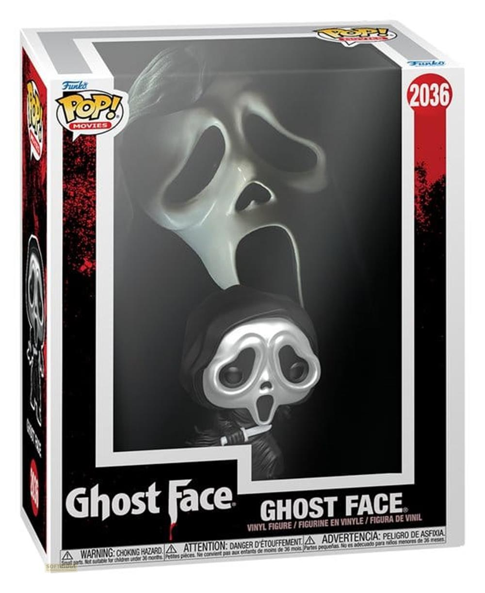 Figura de vinilo Funko Pop! de Ghost Face con máscara plateada y capucha negra.