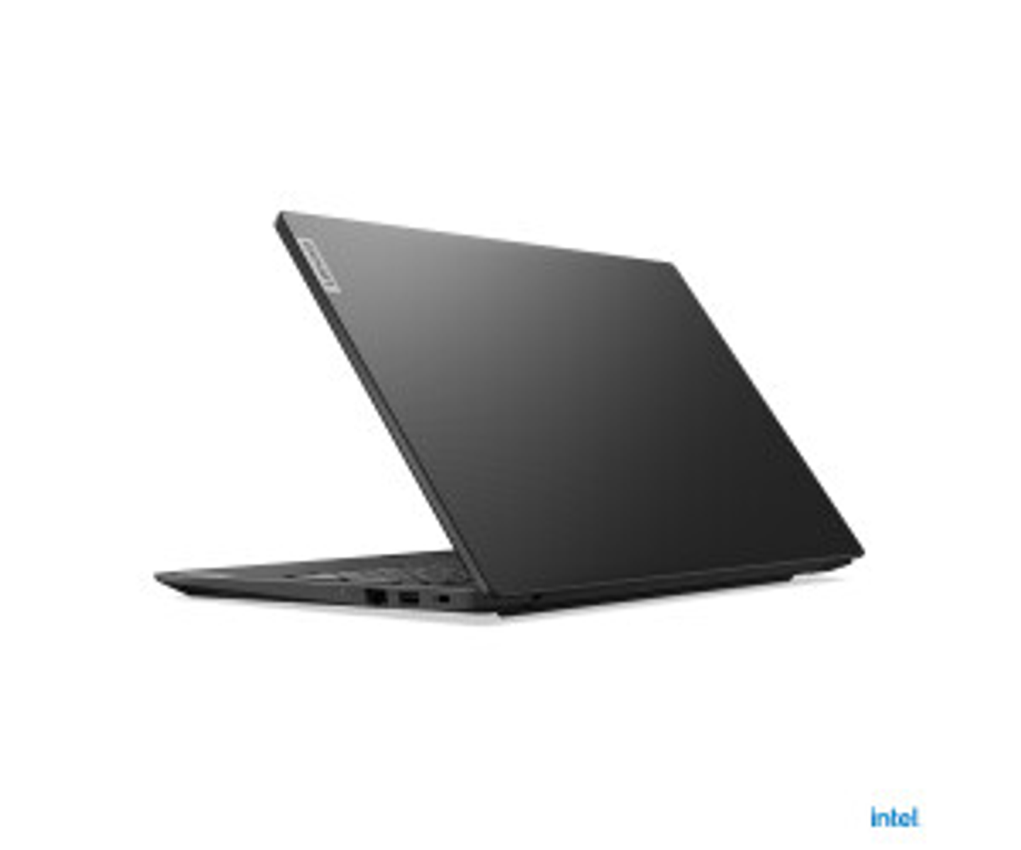 Ein geschlossener, dunkler Laptop auf weißem Hintergrund.