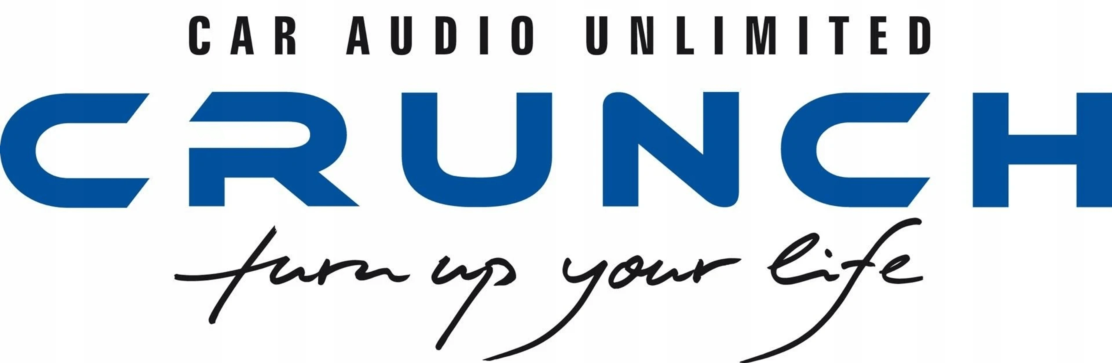 Das Logo zeigt 'CRUNCH' in blauer Schrift mit dem Slogan 'turn up your life'.