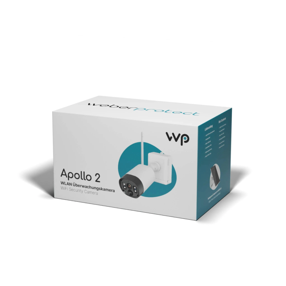 Verpackung der Apollo 2 WLAN Überwachungskamera von Weberprotect.