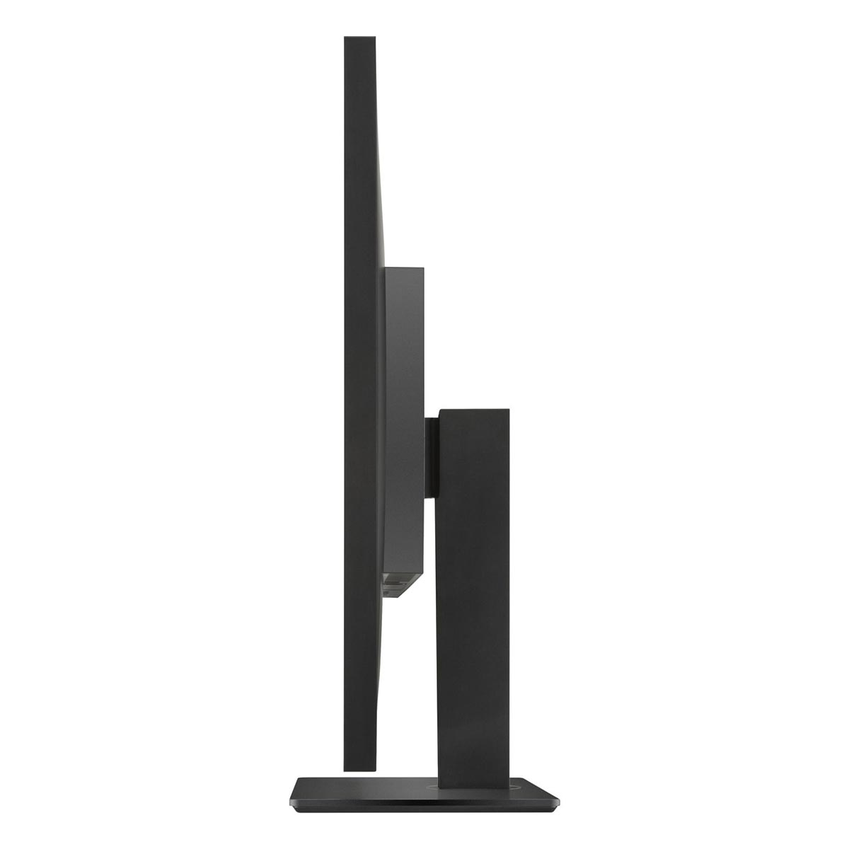 Widok z boku czarnego monitora na podstawce.