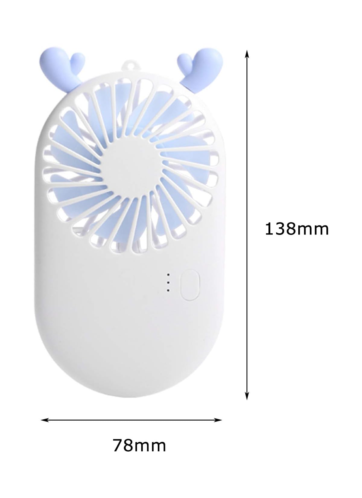 Ein weißer Ventilator mit blauen Hirschgeweihen und einer blauen Lüfterblatt-Abdeckung.