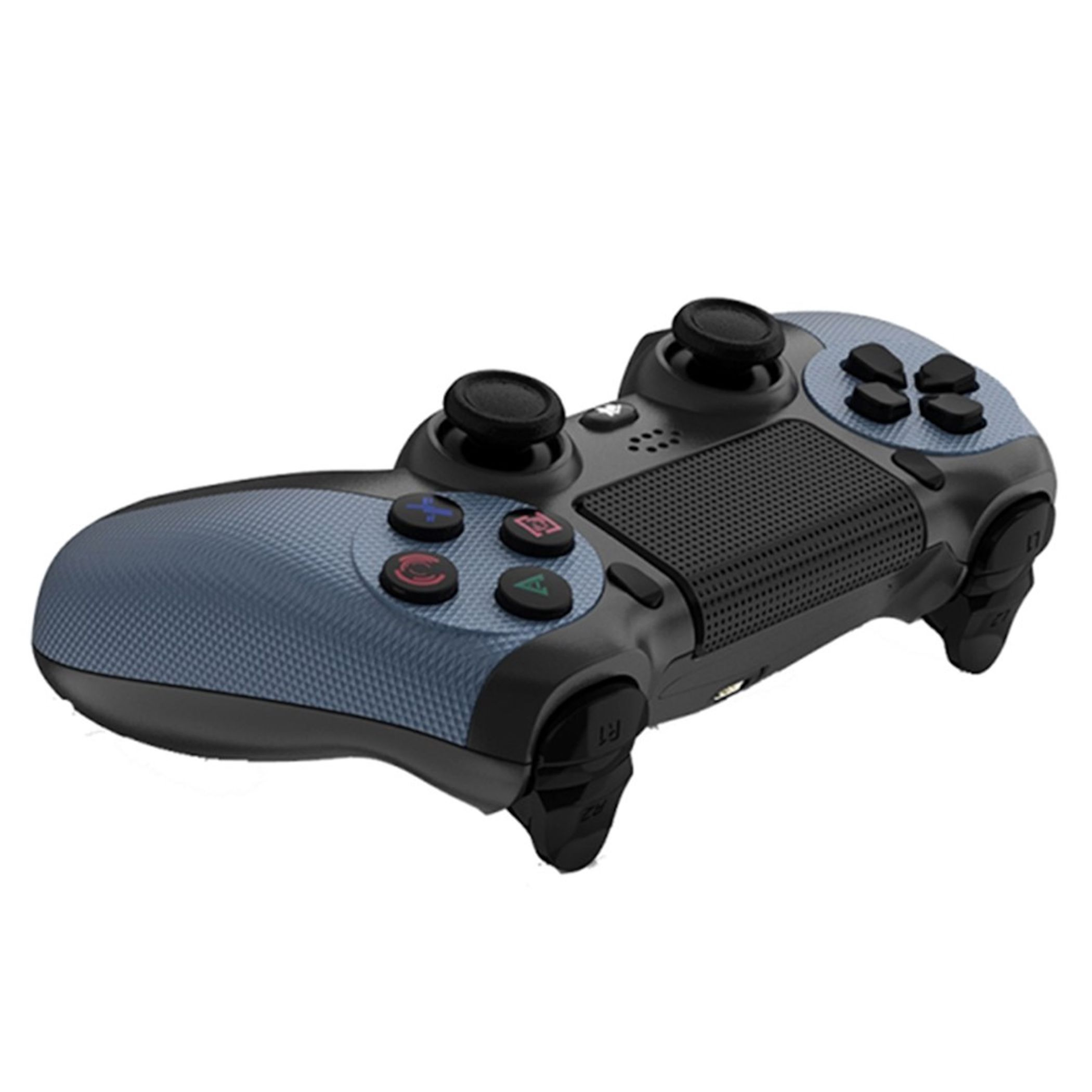 Ein dunkelblauer Gaming-Controller mit schwarzen Tasten und Analogsticks.