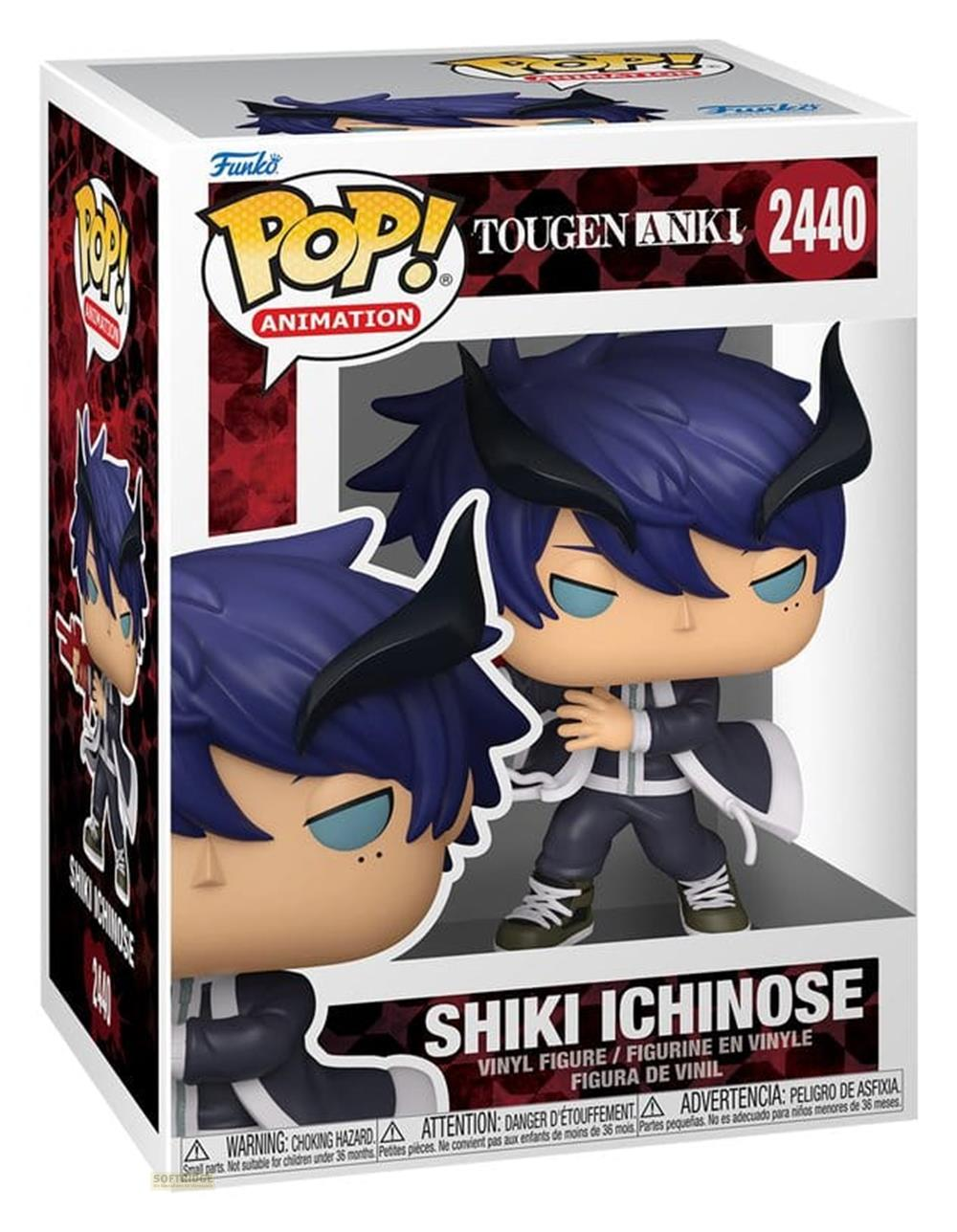 Funko Pop-Figur von Shiki Ichinose mit blauen Haaren und Hörnern im Karton.