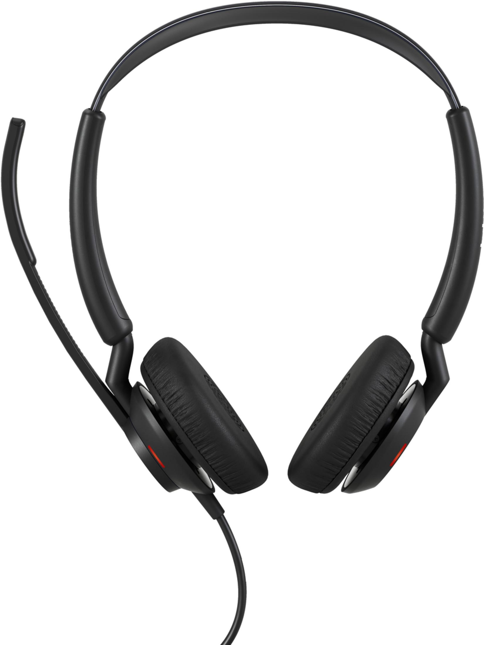 Black headband headset with a microphone and red accent lighting.