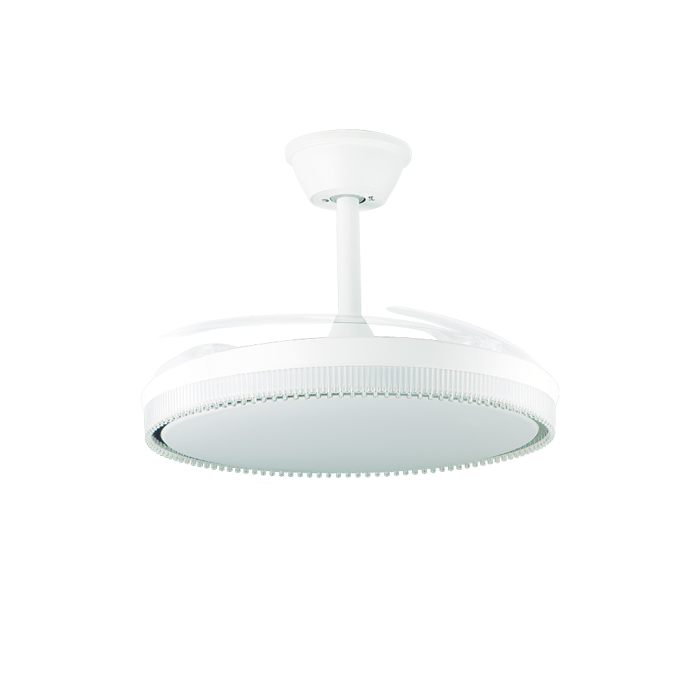 Una luz de techo blanca con ventilador integrado.