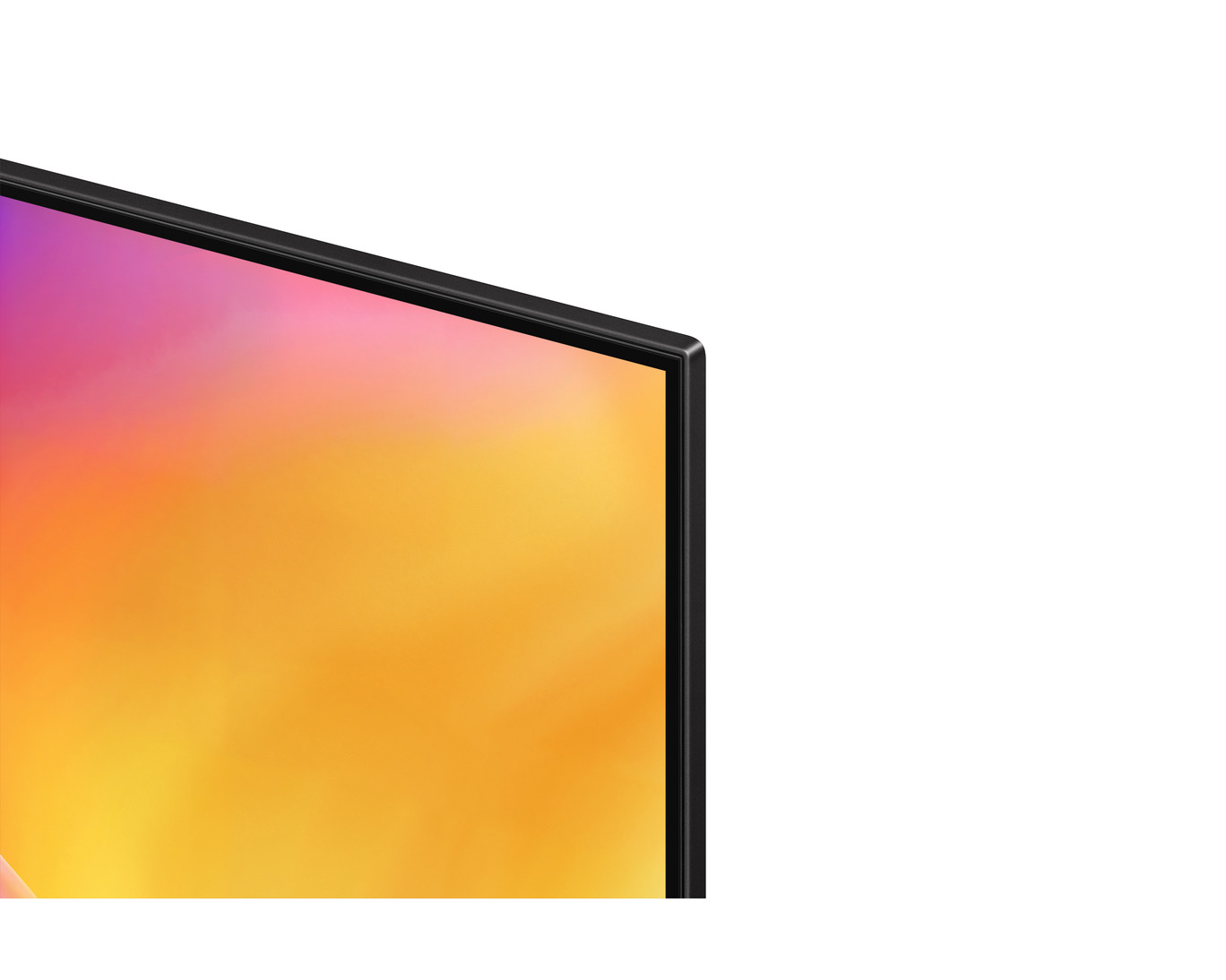 Ein Teil eines schwarzen Monitors mit einem Farbverlauf von Lila zu Orange.
