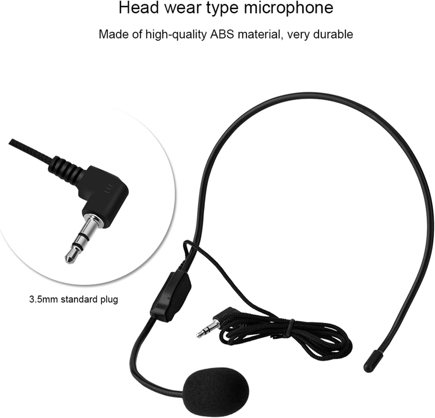 Ein schwarzes Headset-Mikrofon mit 3,5-mm-Stecker und flexiblem Arm.