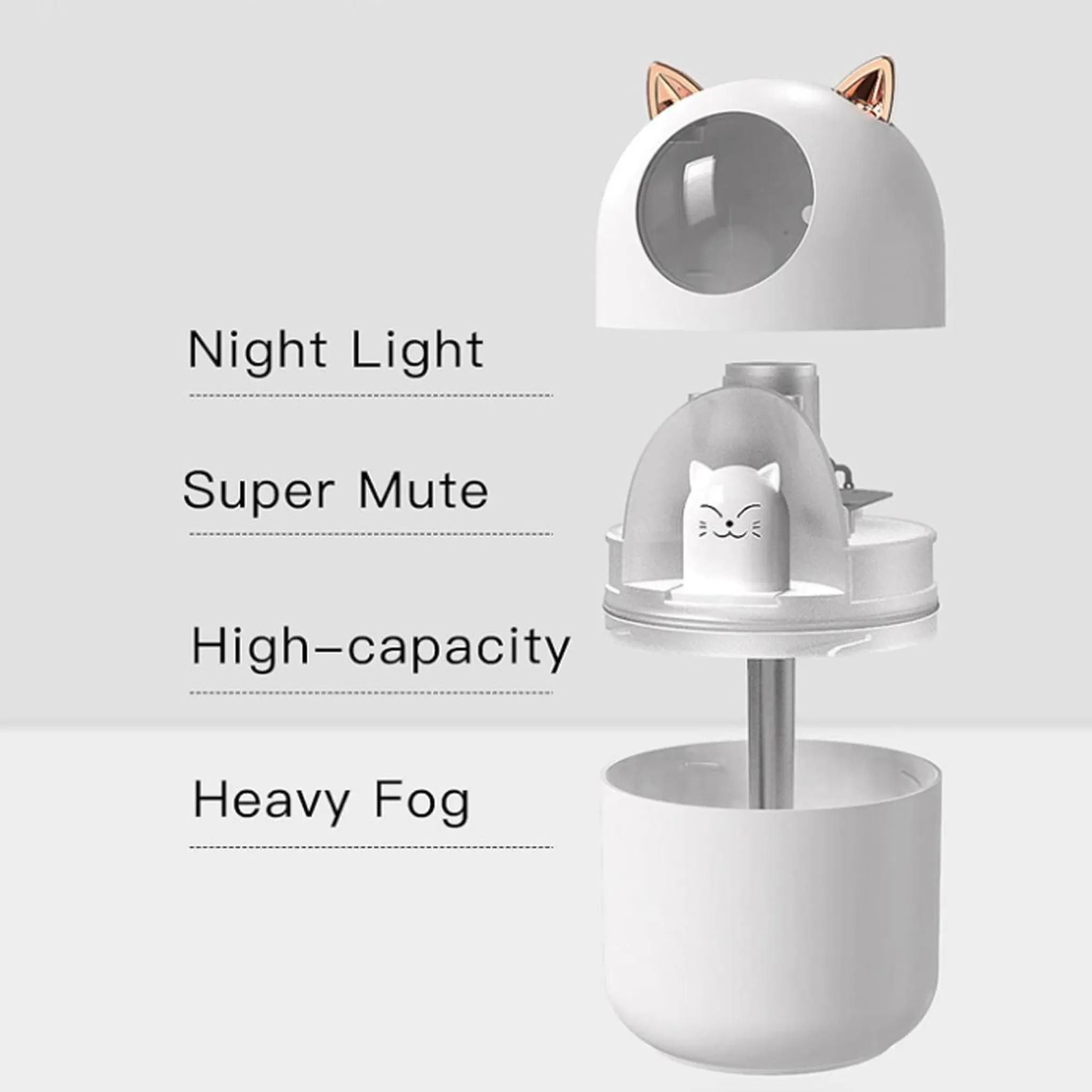 Ein weißer Diffusor mit Katzenohren und einem Katzenmotiv.