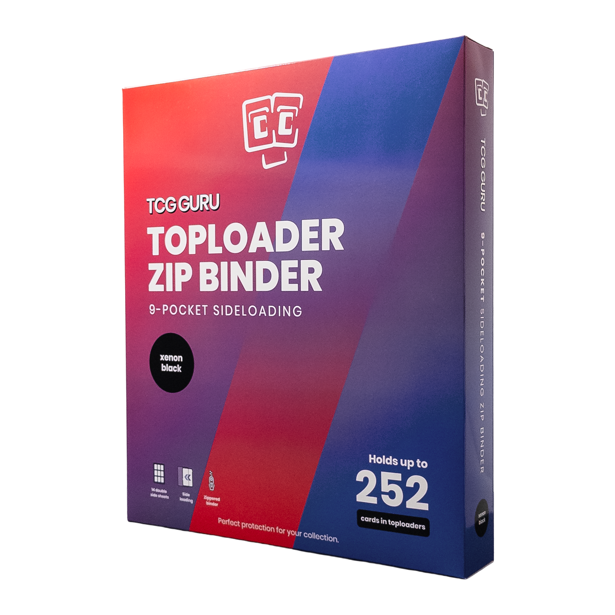 TCG Guru Toploader Zip Binder, 9 Taschen, schwarz, hält 252 Karten.