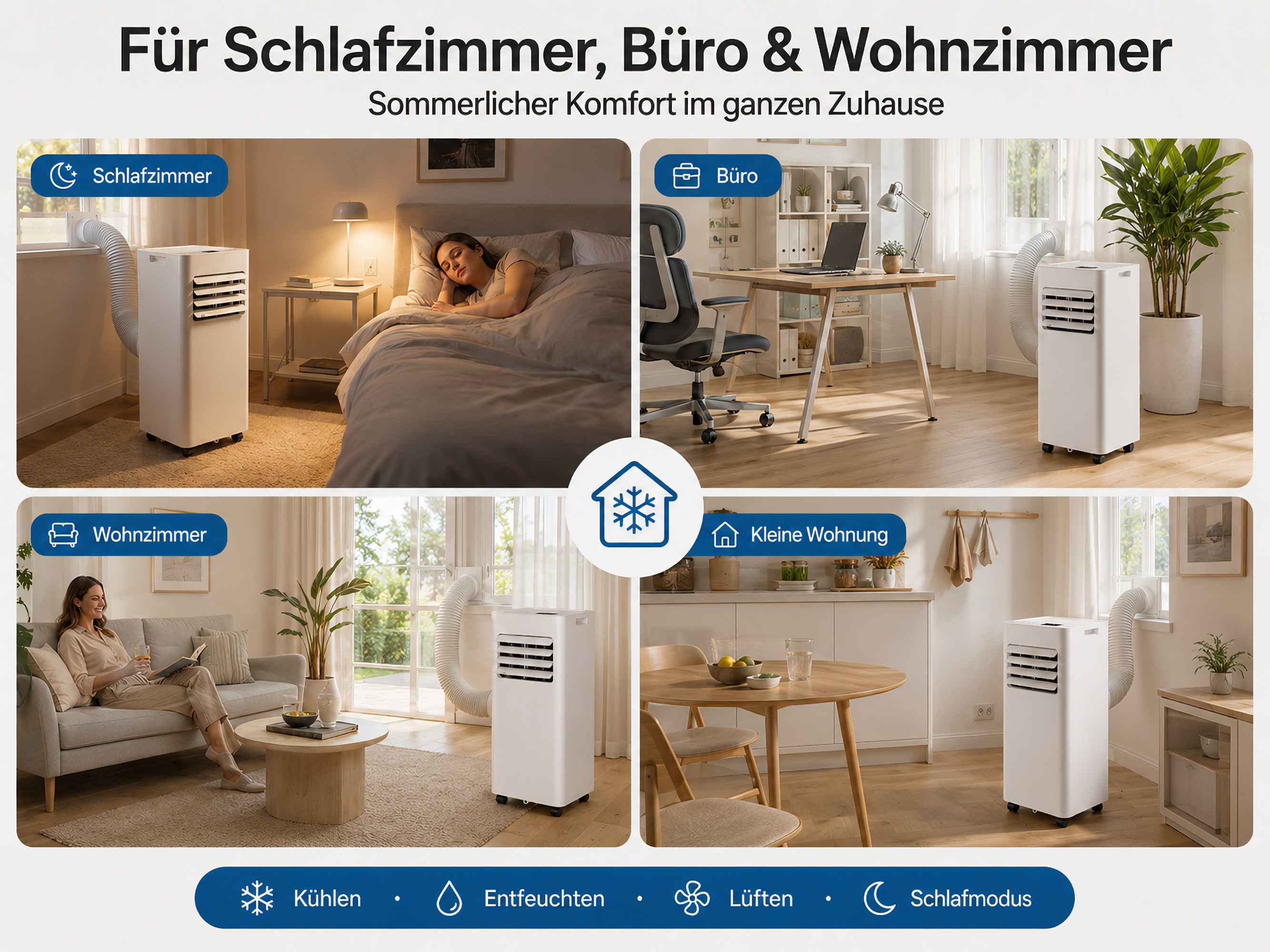 Mobile Klimaanlage in Schlafzimmer, Büro, Wohnzimmer und kleiner Wohnung.