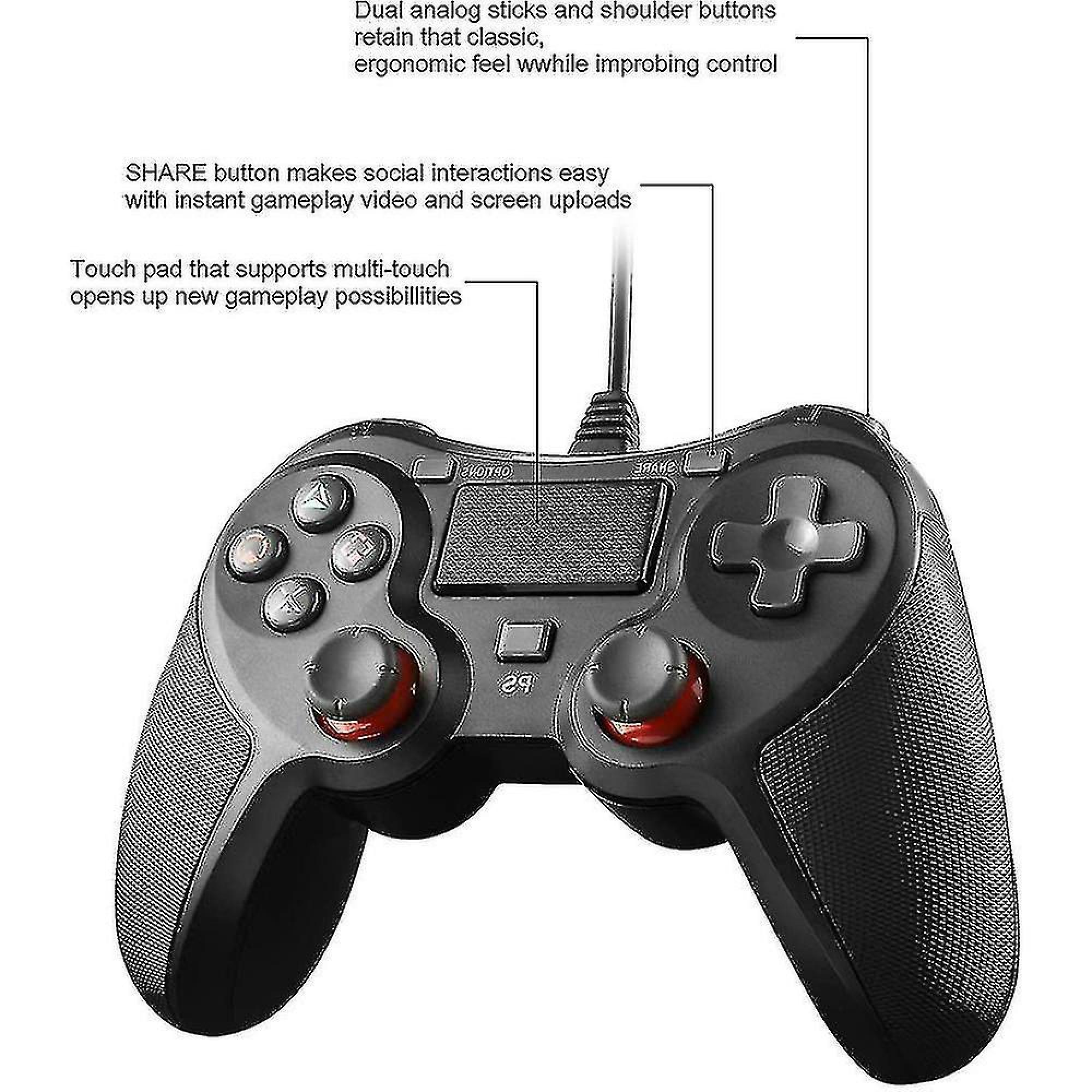 Schwarzer Gaming-Controller mit zwei Analogsticks, Touchpad und Tasten.