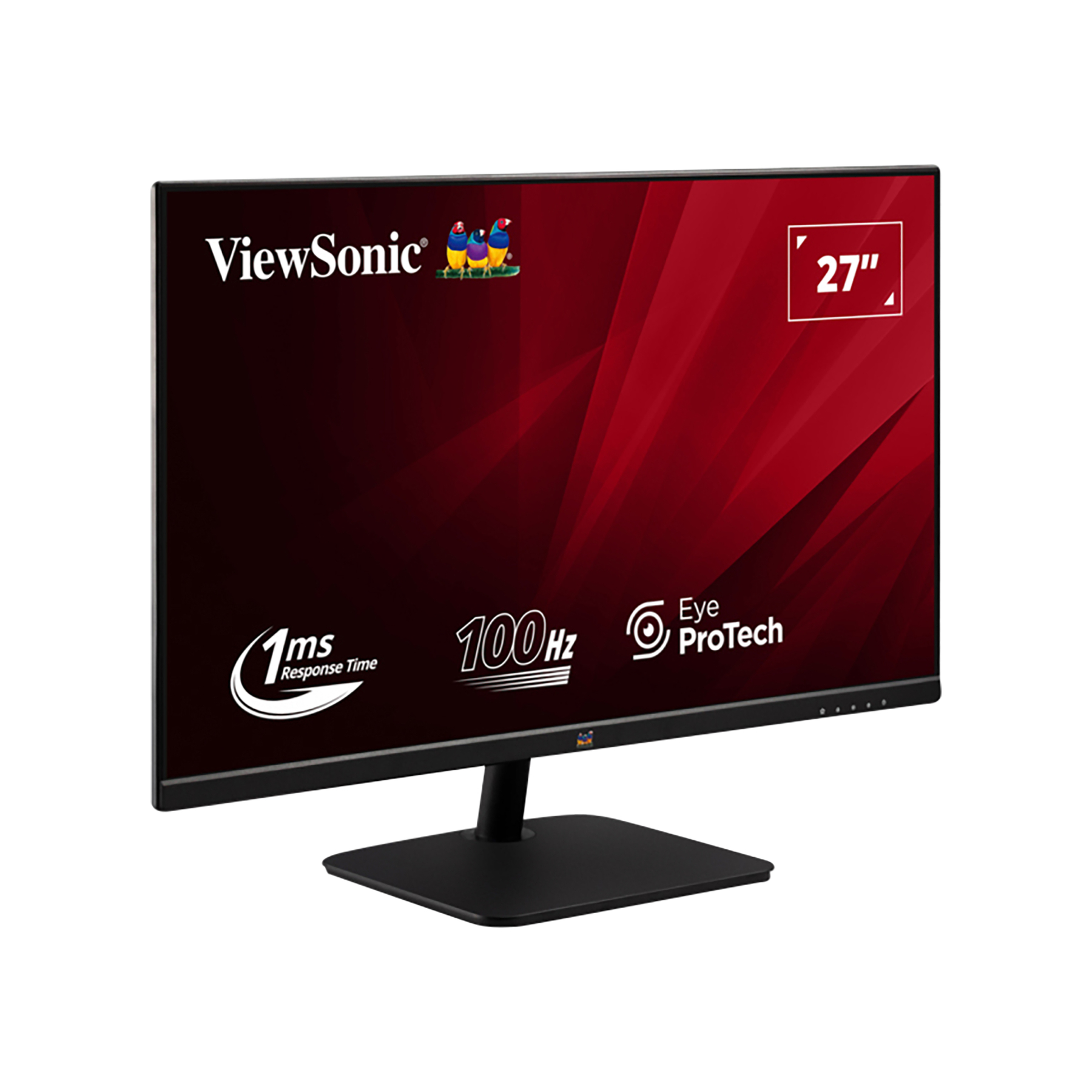 Een 27-inch ViewSonic monitor met 1ms responstijd en 100Hz verversingssnelheid.