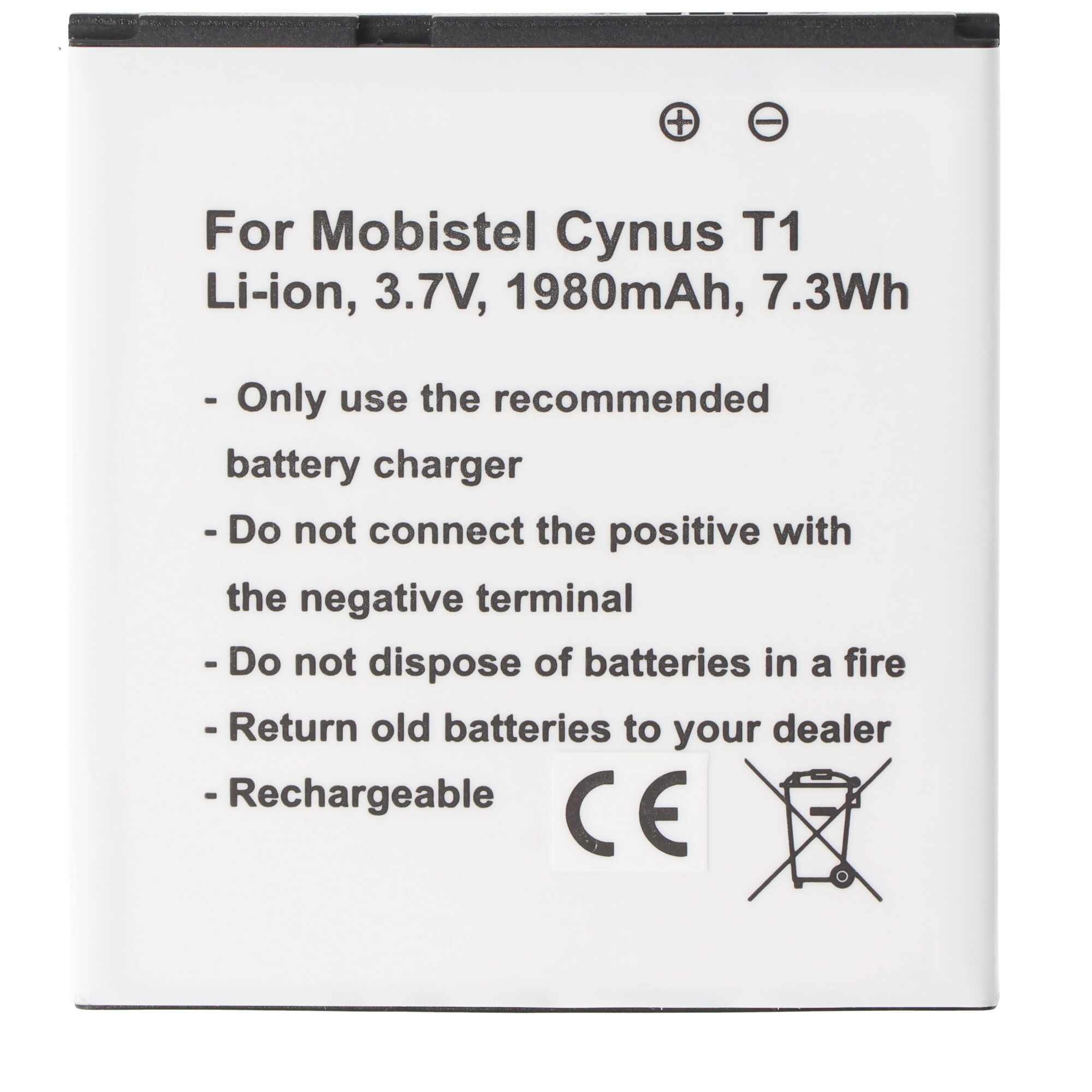 Akku für Mobistel Cynus T1, Li-ion, 3.7V, 1980mAh, CE-Zeichen.