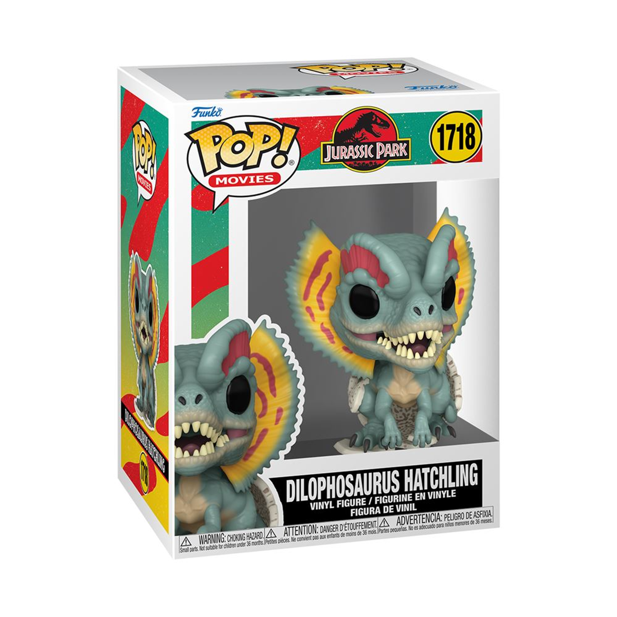 Figura de vinilo Funko Pop Jurassic Park Dilophosaurus Hatchling en caja.