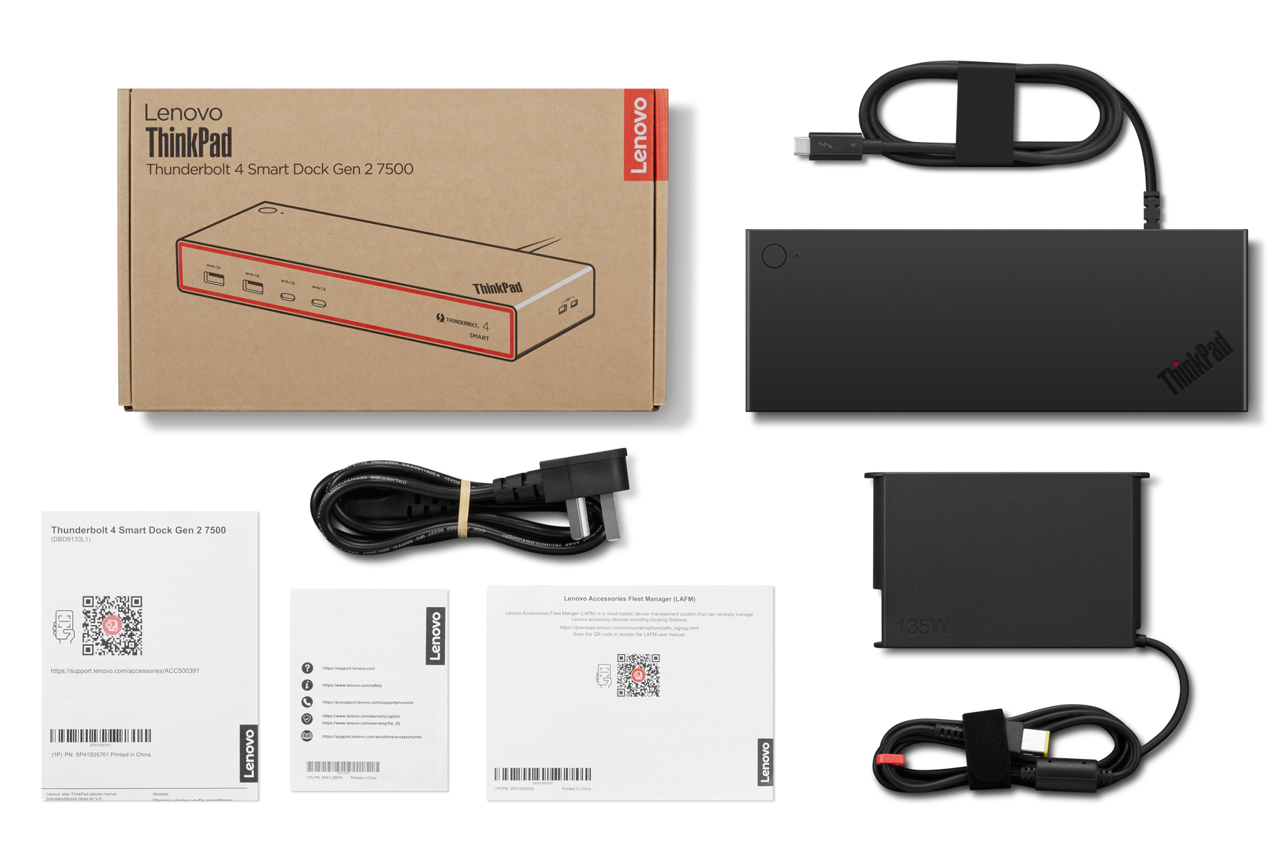 Lenovo ThinkPad Thunderbolt 4 Dock, Netzteil, Kabel und Dokumentation.