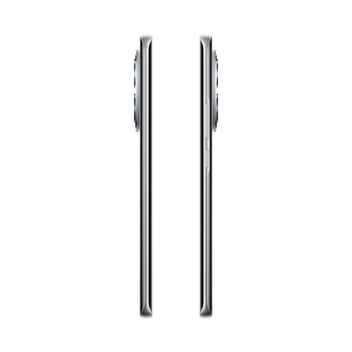Zwei identische Smartphones, von der Seite gezeigt, auf weißem Hintergrund.