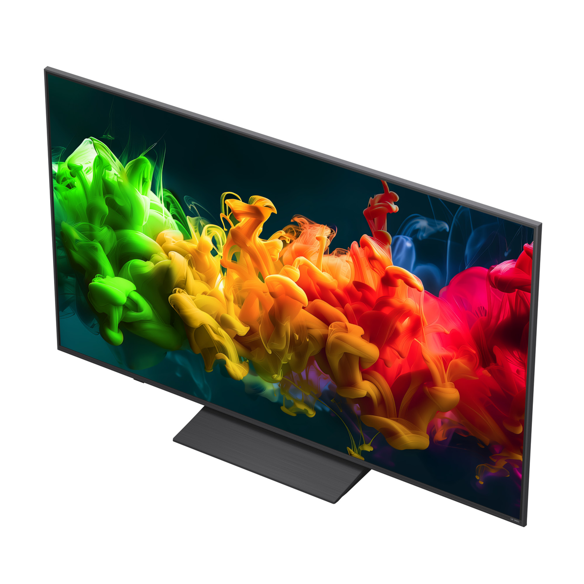 Un televisore moderno con un effetto fumo colorato sullo schermo.