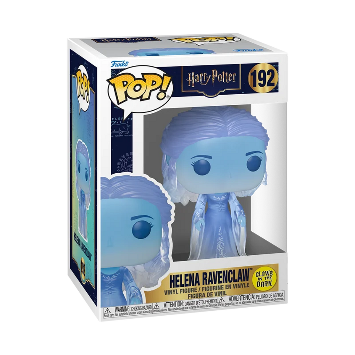 Figura Funko Pop de Helena Ravenclaw, brilla en la oscuridad, en caja azul.