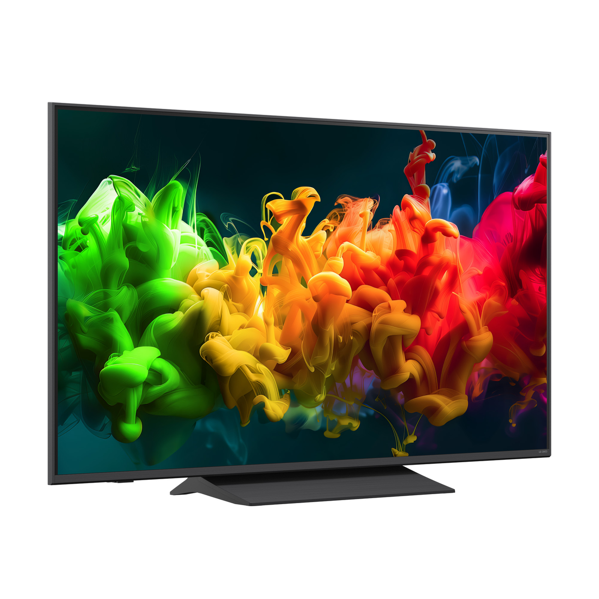 Una TV moderna con uno sfondo di schizzi d'inchiostro colorati.