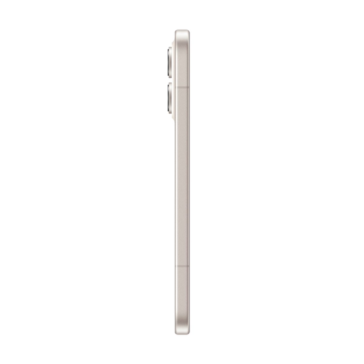Ein helles Smartphone im Seitenprofil auf schwarzem Hintergrund.