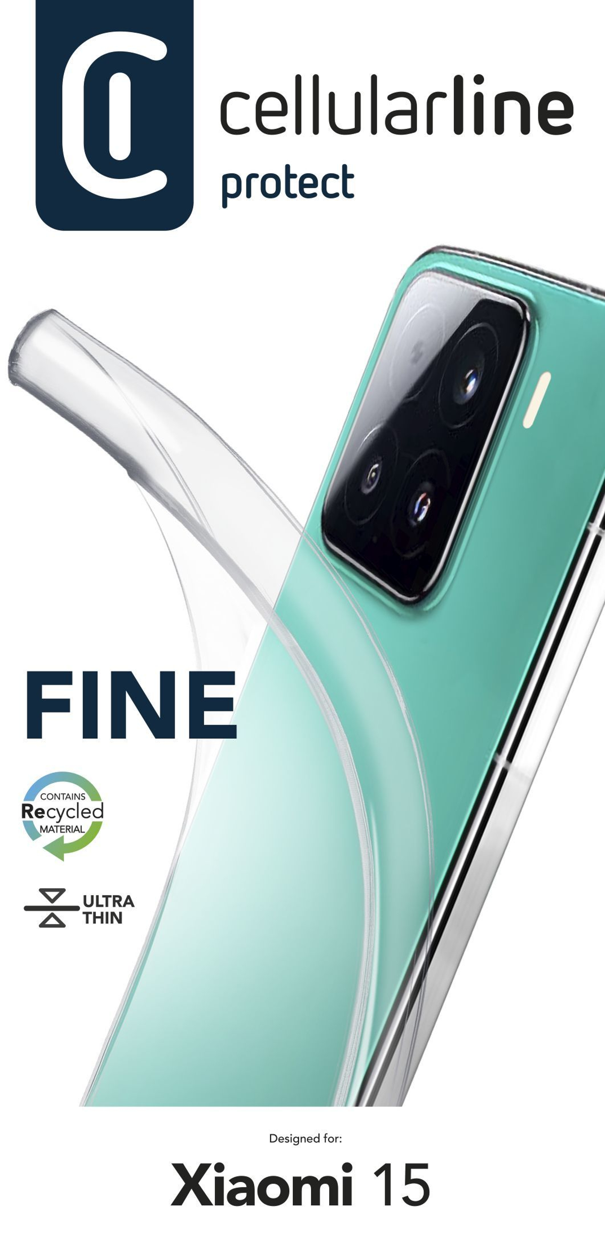 Custodia trasparente su un telefono turchese con lenti della fotocamera.