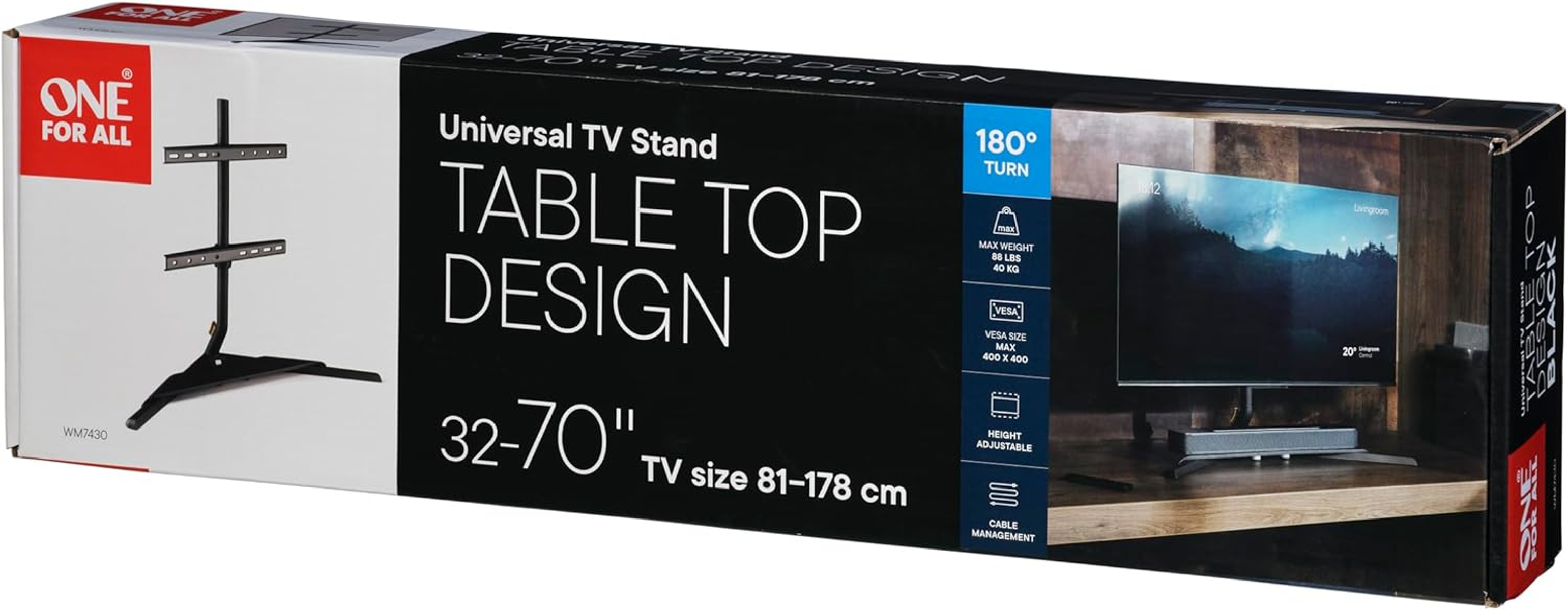 Verpackung eines universellen TV-Ständers für 32-70 Zoll TVs.