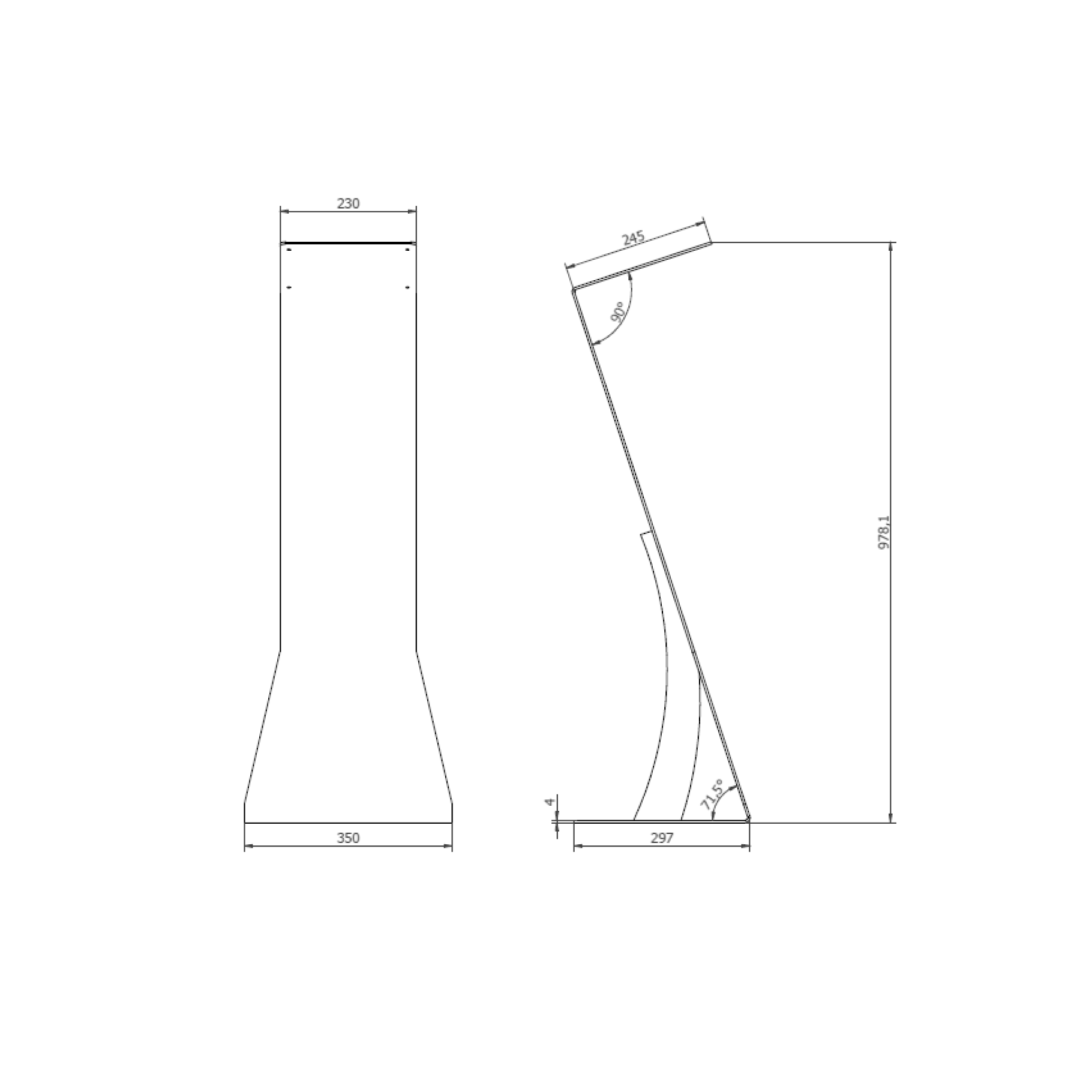 Dibujo técnico: dos vistas de un objeto con dimensiones.