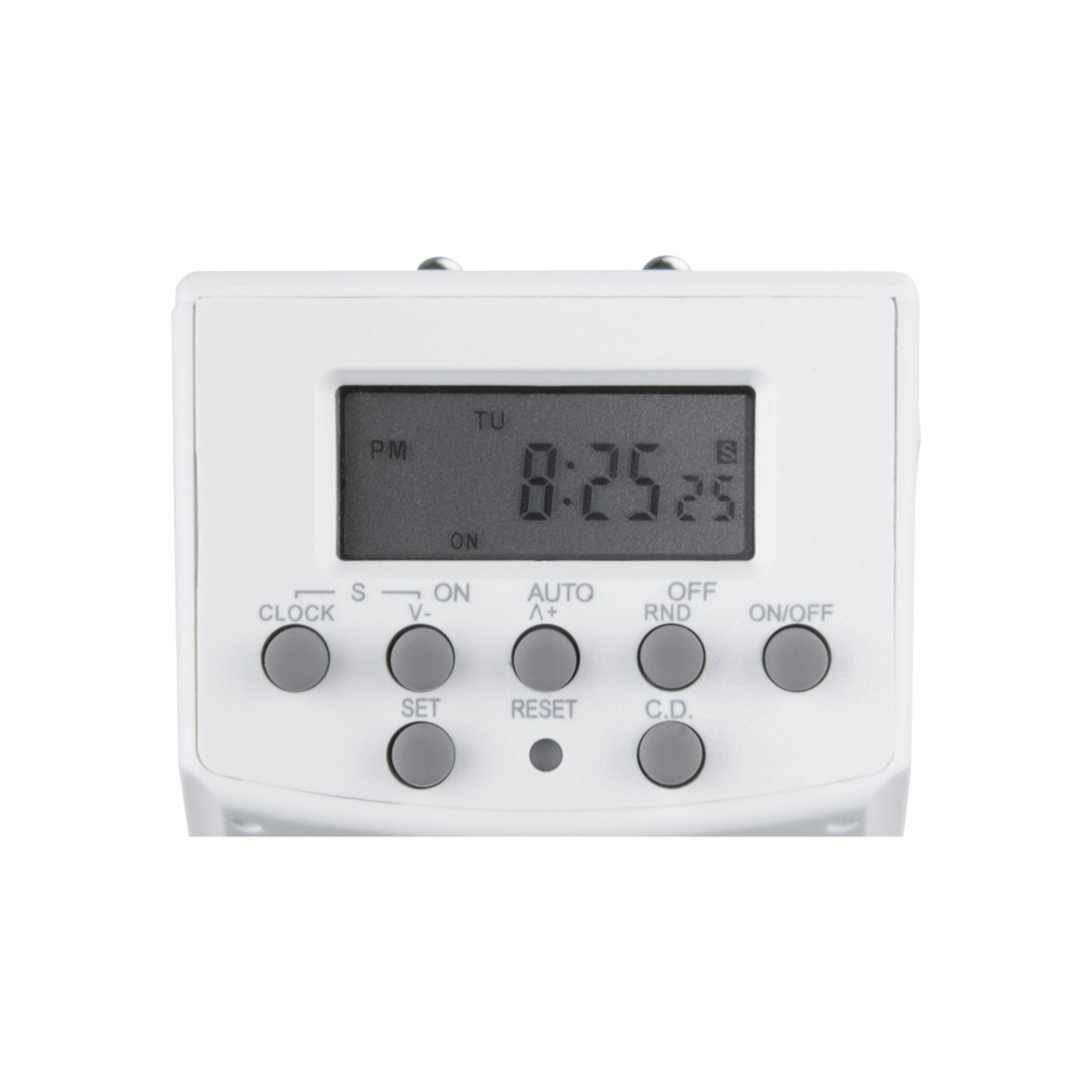 Un timer digitale bianco mostra le 8:25, con pulsanti sotto.