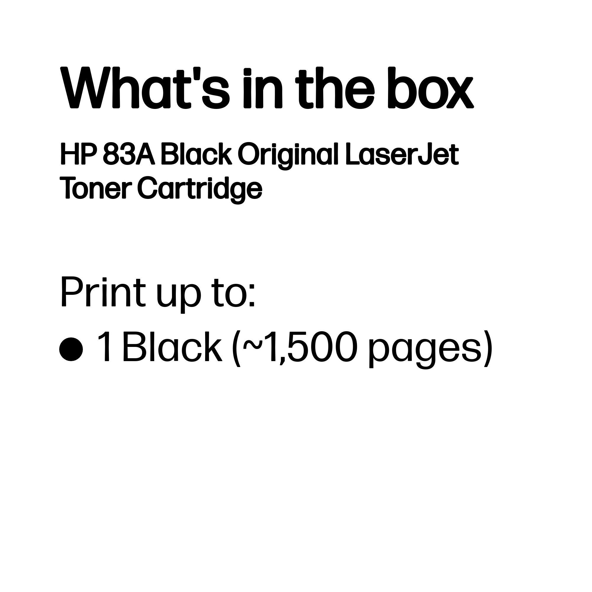 Contenuto della confezione: 1 cartuccia toner nero HP 83A per ~1.500 pagine.