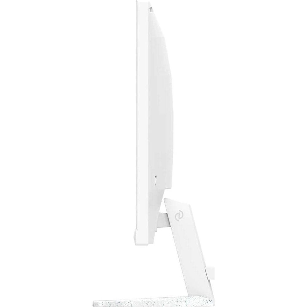 La silueta de un monitor de computadora blanco sobre fondo blanco, vista de lado.