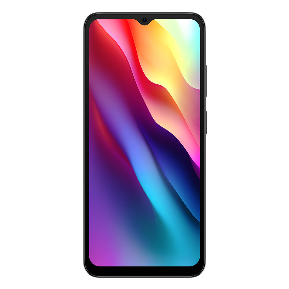 Uno smartphone nero con uno sfondo colorato e ondulato.