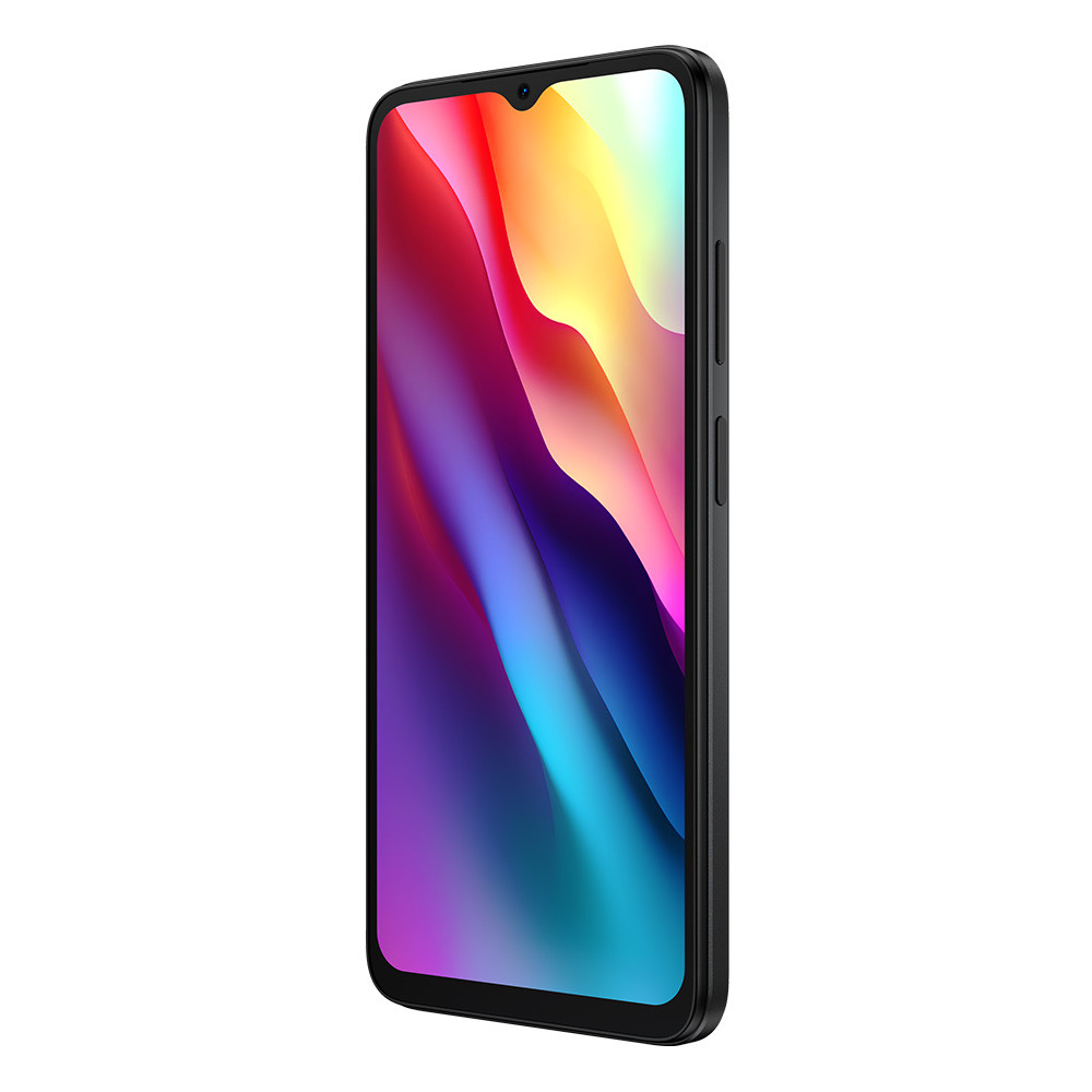 Uno smartphone nero con uno sfondo astratto e colorato.
