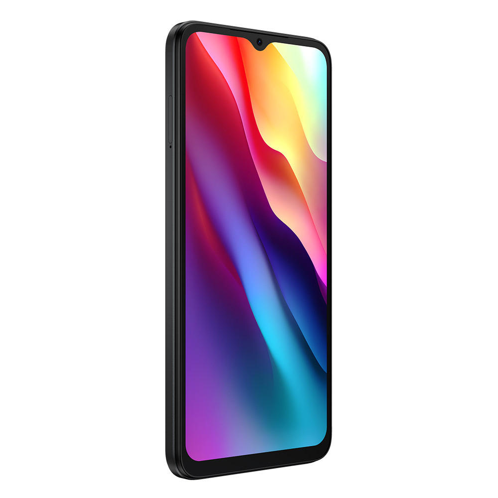Uno smartphone nero con uno sfondo astratto e colorato sullo schermo.
