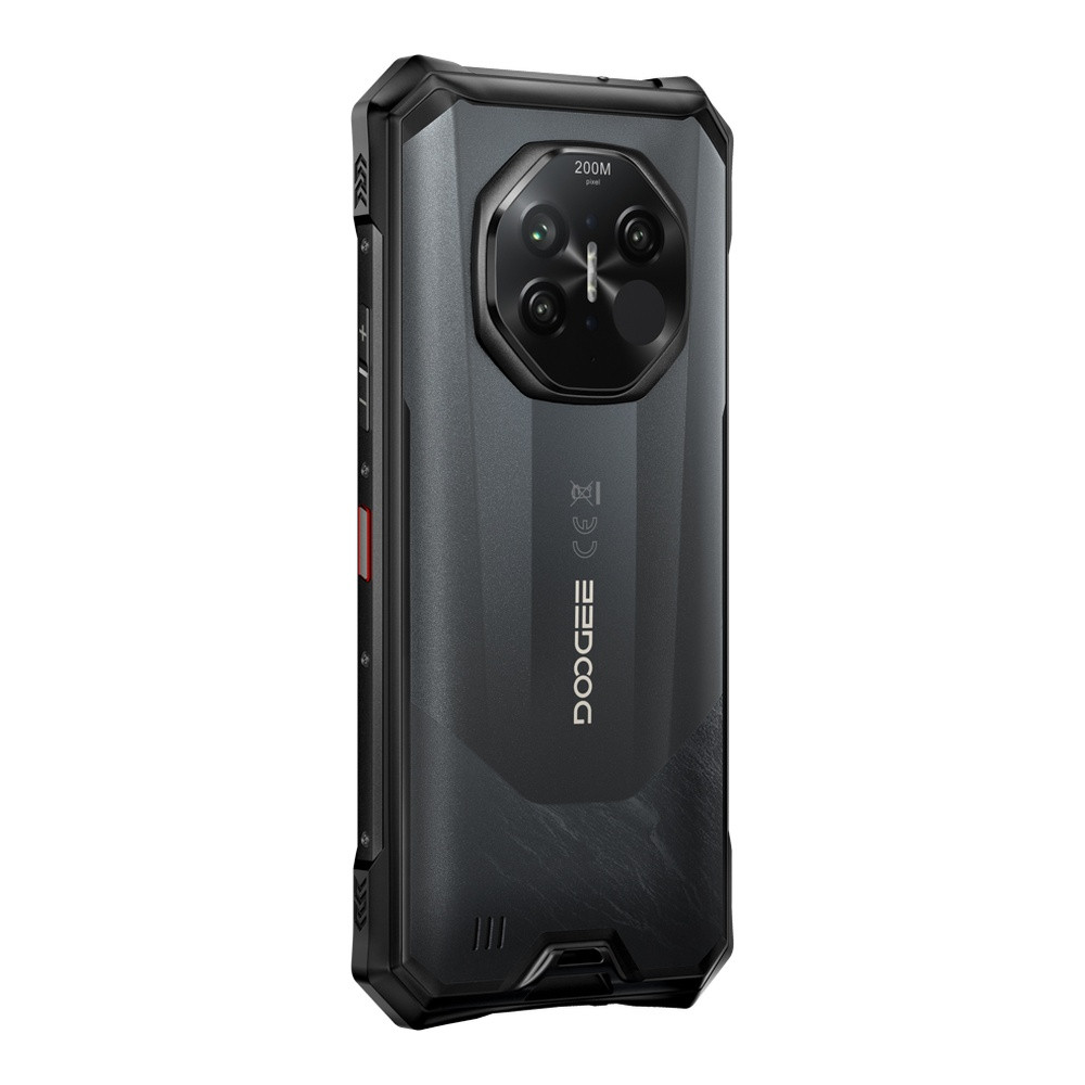 Retro smartphone robusto nero. Grande alloggiamento circolare della fotocamera con testo 200M pixel.