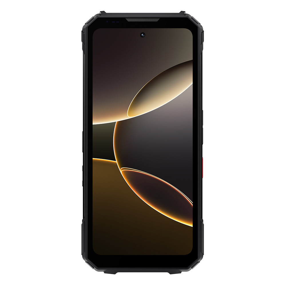 Uno smartphone nero con uno sfondo astratto sullo schermo.