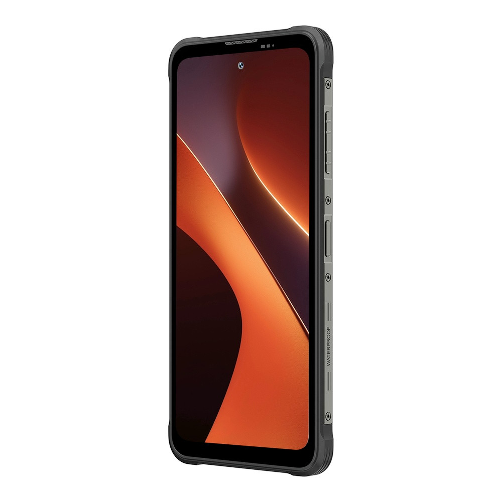 Uno smartphone grigio con uno sfondo arancione visualizzato sullo schermo.