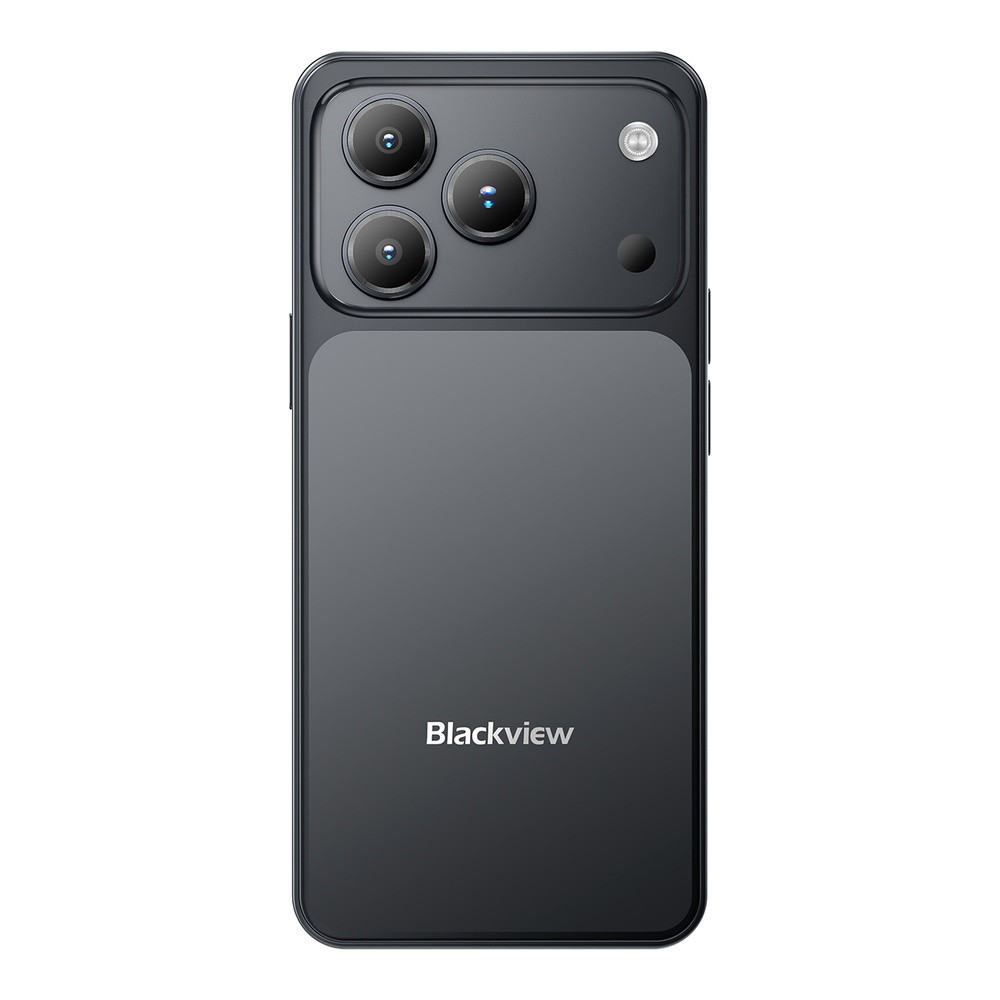 Retro di uno smartphone nero con tripla fotocamera e flash.