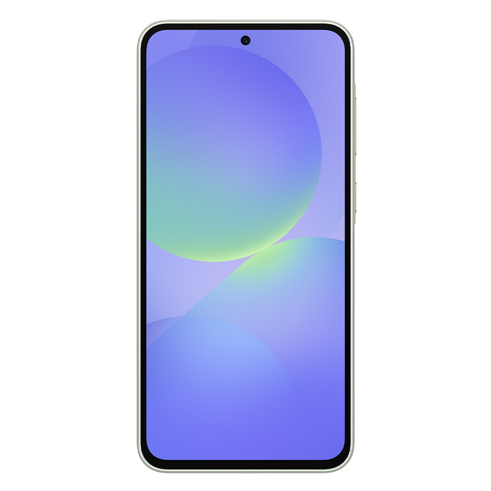 Uno smartphone con cornice verde chiaro e sfondo colorato.