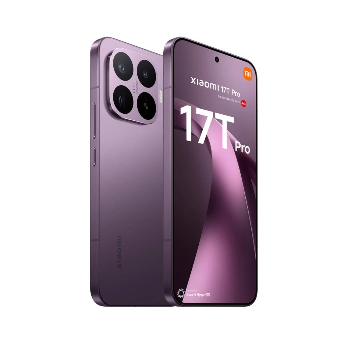 Lila Xiaomi 17T Pro Smartphone mit Leica Kameras, auf weißem Hintergrund.