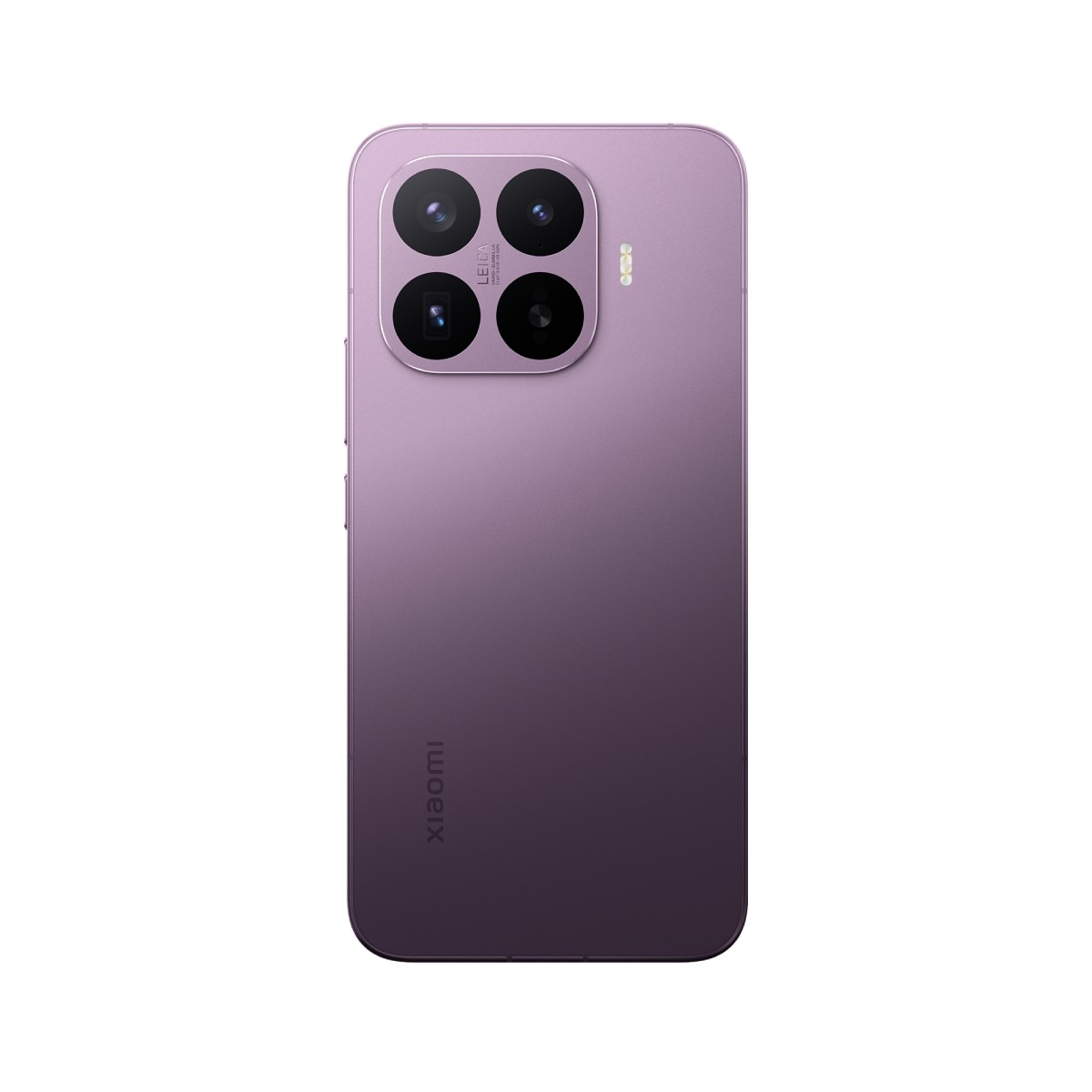 Lila Smartphone mit vier Kameras und Leica-Branding, Xiaomi-Logo unten.