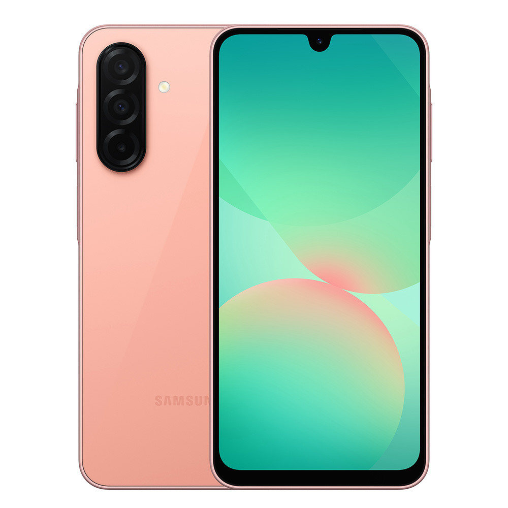 Uno smartphone rosa con tre fotocamere posteriori e uno schermo vivace.