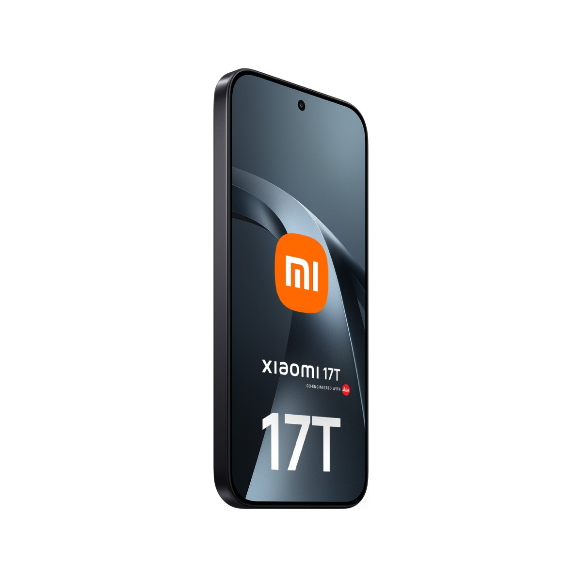 Ein schwarzes Xiaomi 17T Smartphone mit orangefarbenem Logo und Schriftzug.