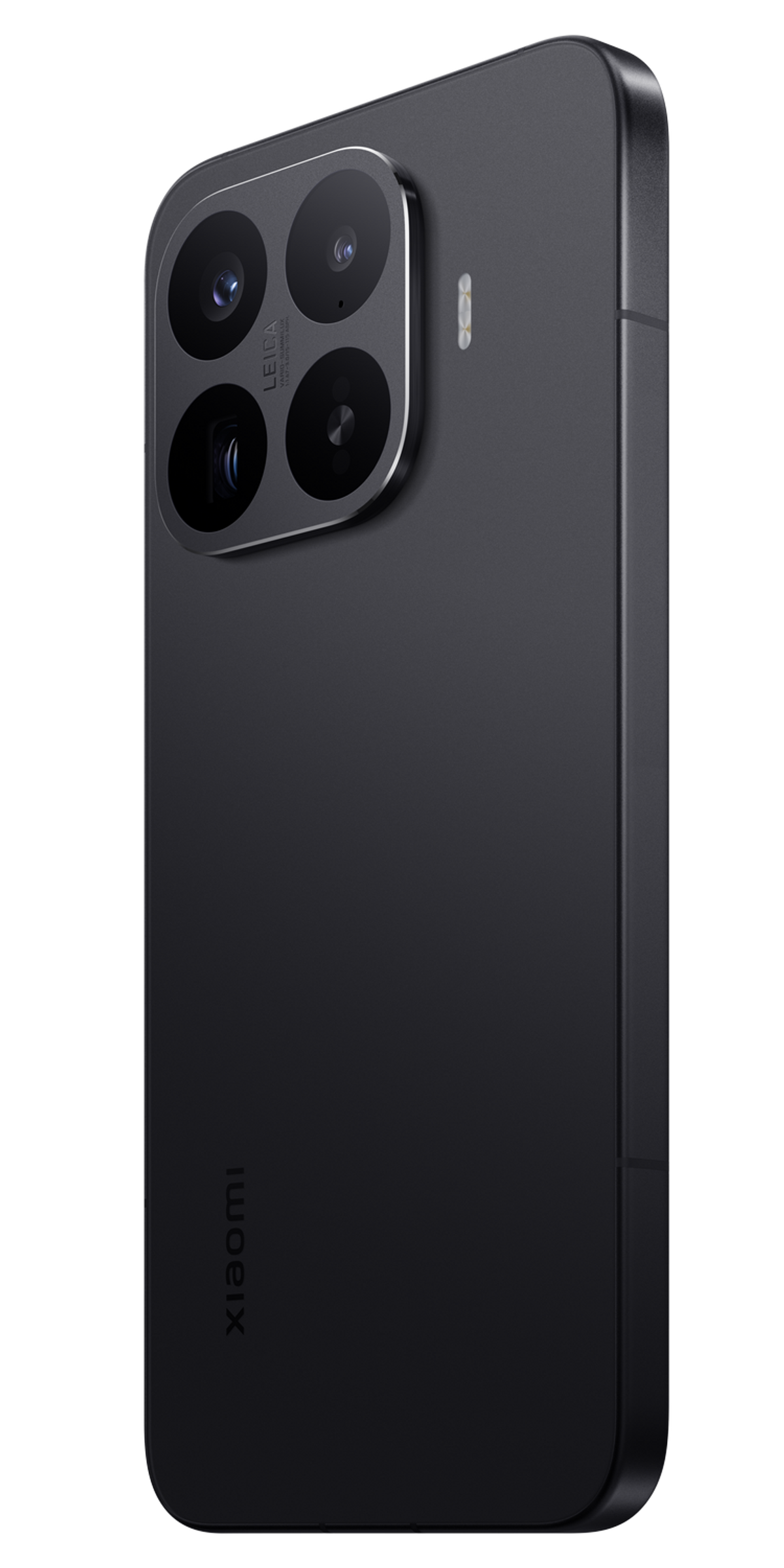 Dunkelgraues Smartphone mit vierfacher Kamera und Leica-Branding auf der Rückseite.
