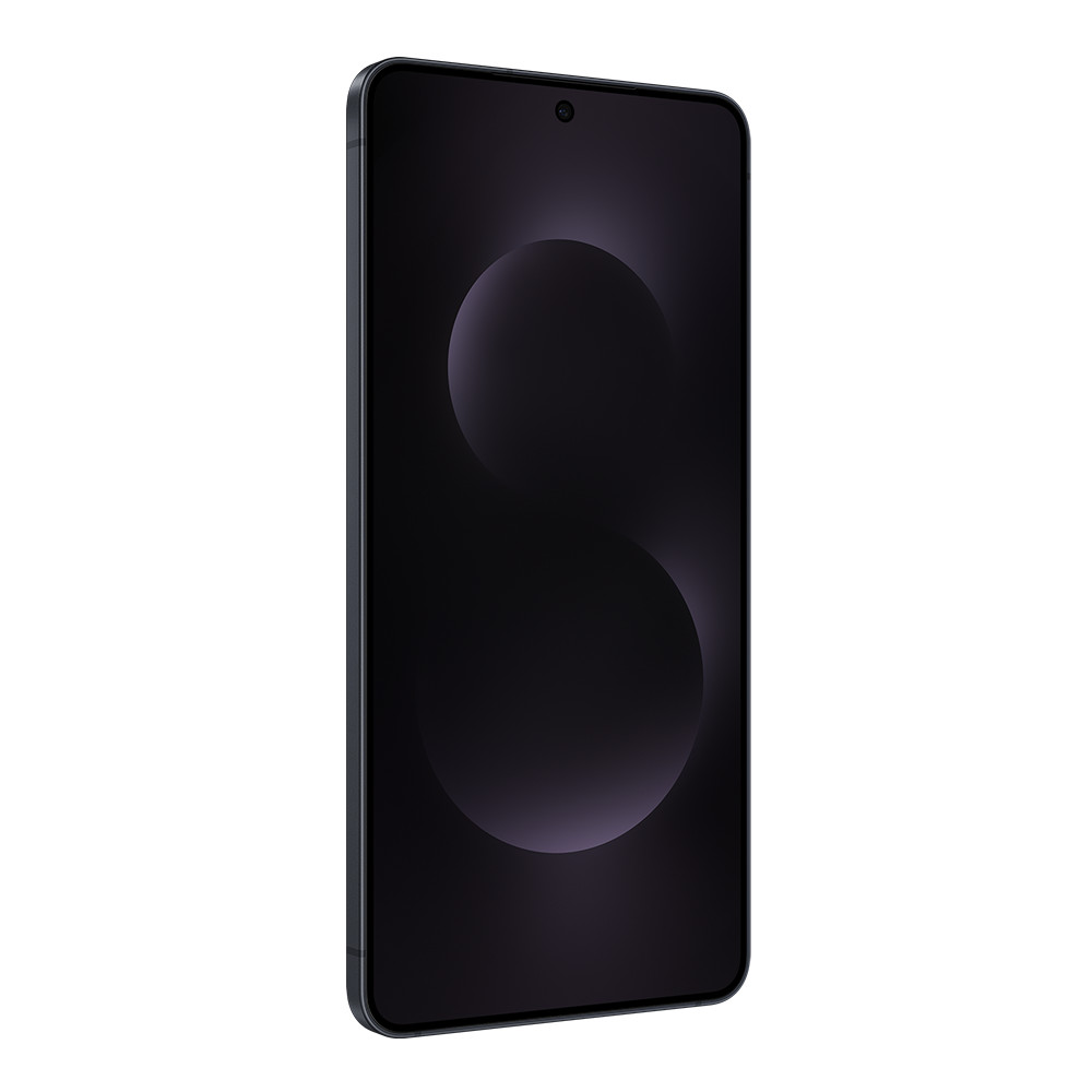 Uno smartphone scuro con un design circolare astratto sullo schermo.
