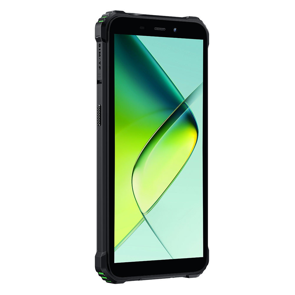 Uno smartphone nero con uno sfondo verde e giallo visualizzato.
