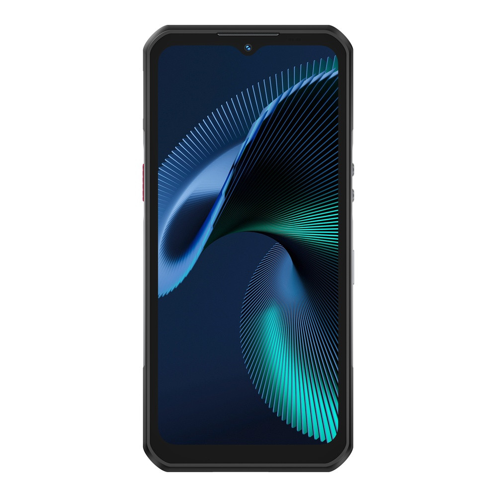 Uno smartphone nero con uno sfondo astratto blu e verde.