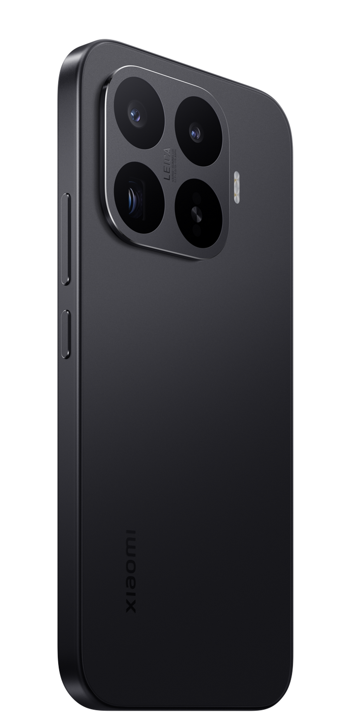 Rückseite eines schwarzen Smartphones mit vier Kameras und Xiaomi-Logo.