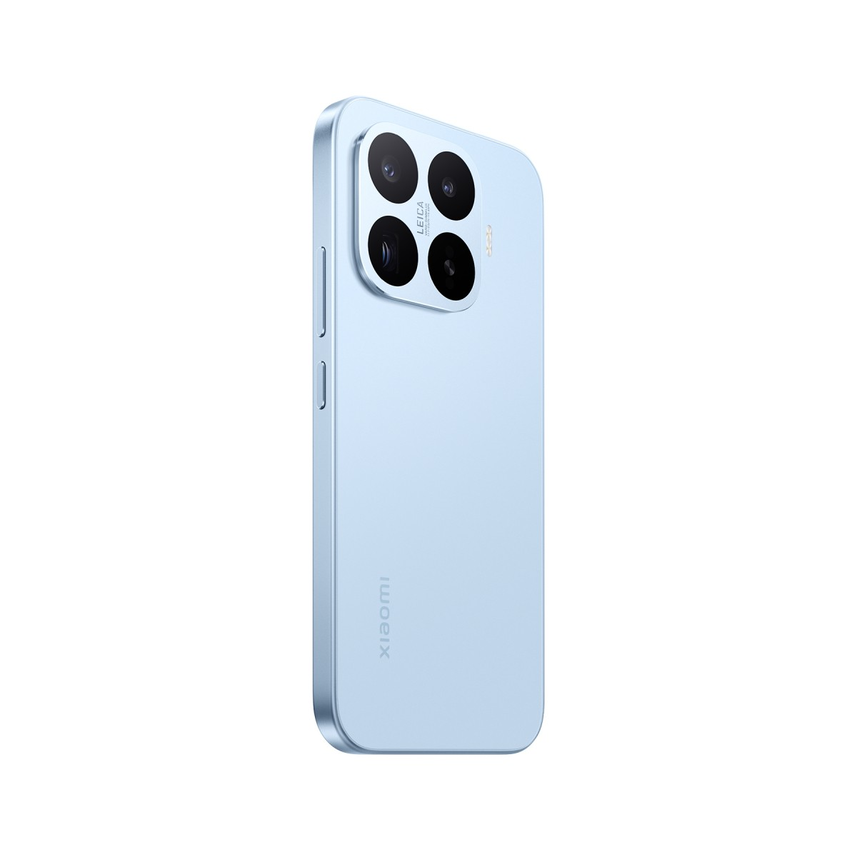 Ein hellblaues Smartphone mit vier Kameras und Leica-Branding. Das Xiaomi-Logo ist sichtbar.