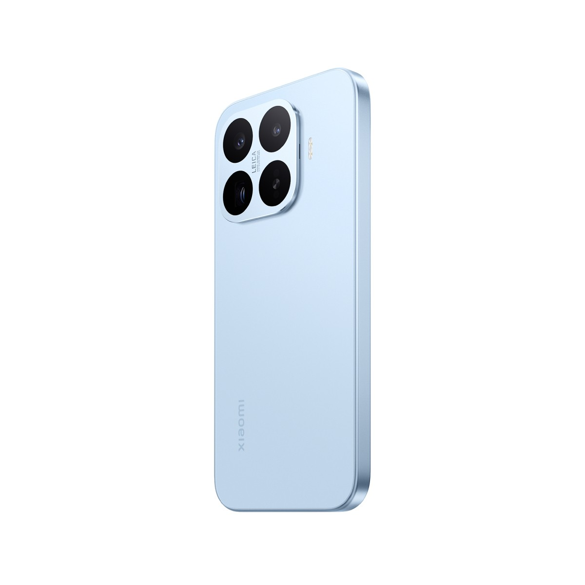 Ein hellblaues Smartphone mit vier Kameras und dem Xiaomi-Logo.